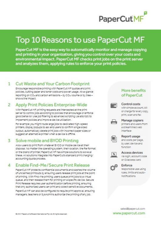 Top 10 Reasons, Papercut Mf, Stuart Business Systems